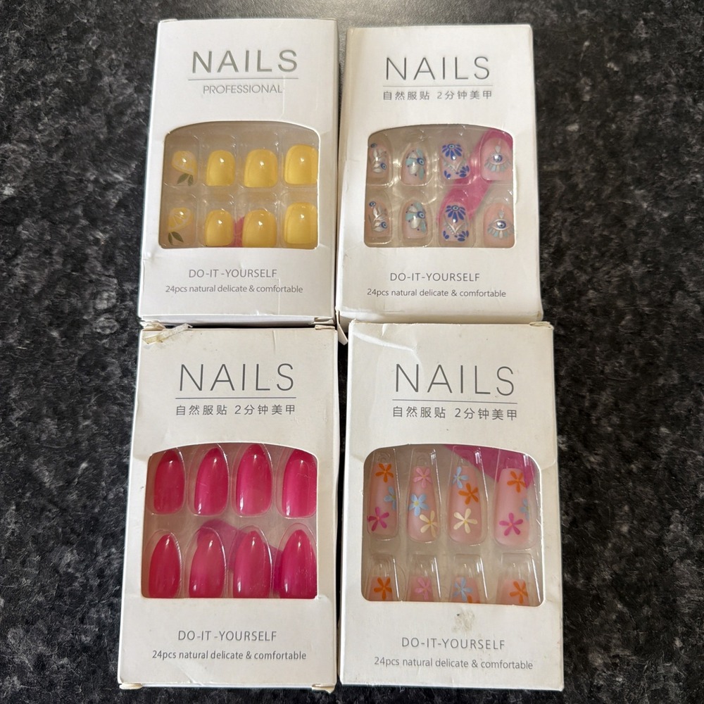 Beautiful Nail Press On Matte Nails New Lot Of 4 Coffin Almond Multi Colors